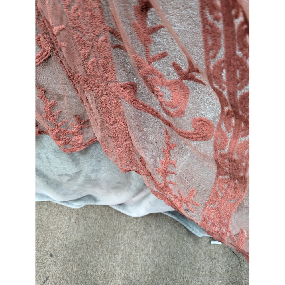 Boho Embroidered Mesh Kimono Cardigan Women One Size Terracotta Rose Festival - Picture 3 of 7